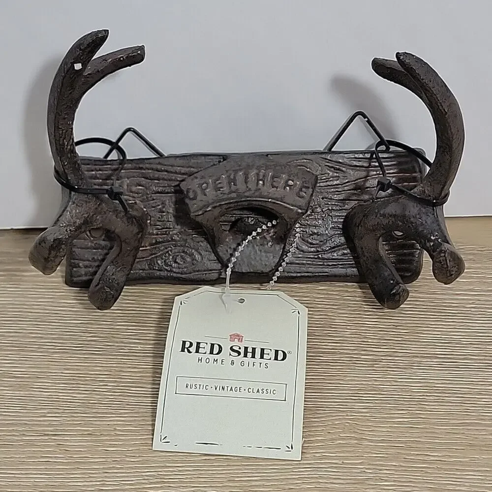 Red Shed Rustic Cast‎ Iron Wall Hanging Antler Style Bottle Opener New